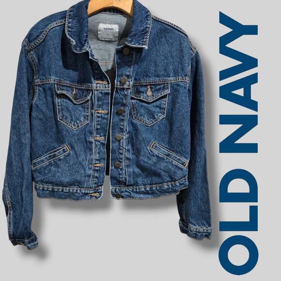 Old Navy Women's blue wash button-down cropped denim jacket - small - Picture 7 of 7